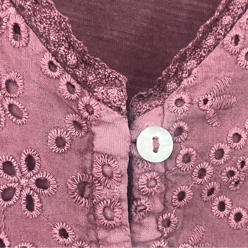 Lucky Brand Dusty Rose Eyelet Peasant Top Medium - Picture 3 of 9